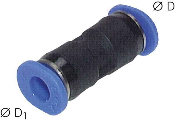 Mini-Reduziersteckverbinder, Messing vernickelt/PA 66, 4 mm Schlauch-AD x 3 mm Schlauch-AD