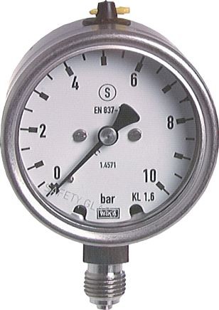 Manometer, Edelstahl, NW 63, 1/4" BSPP unten, 0-16 Bar, Kl. 1,6