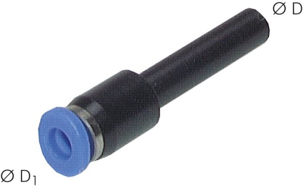 Mini-Reduzier-Steckverbindung mit Stecknippel, Messing vernickelt/PA66, 6 mm Schlauch-AD x 4 mm Schl