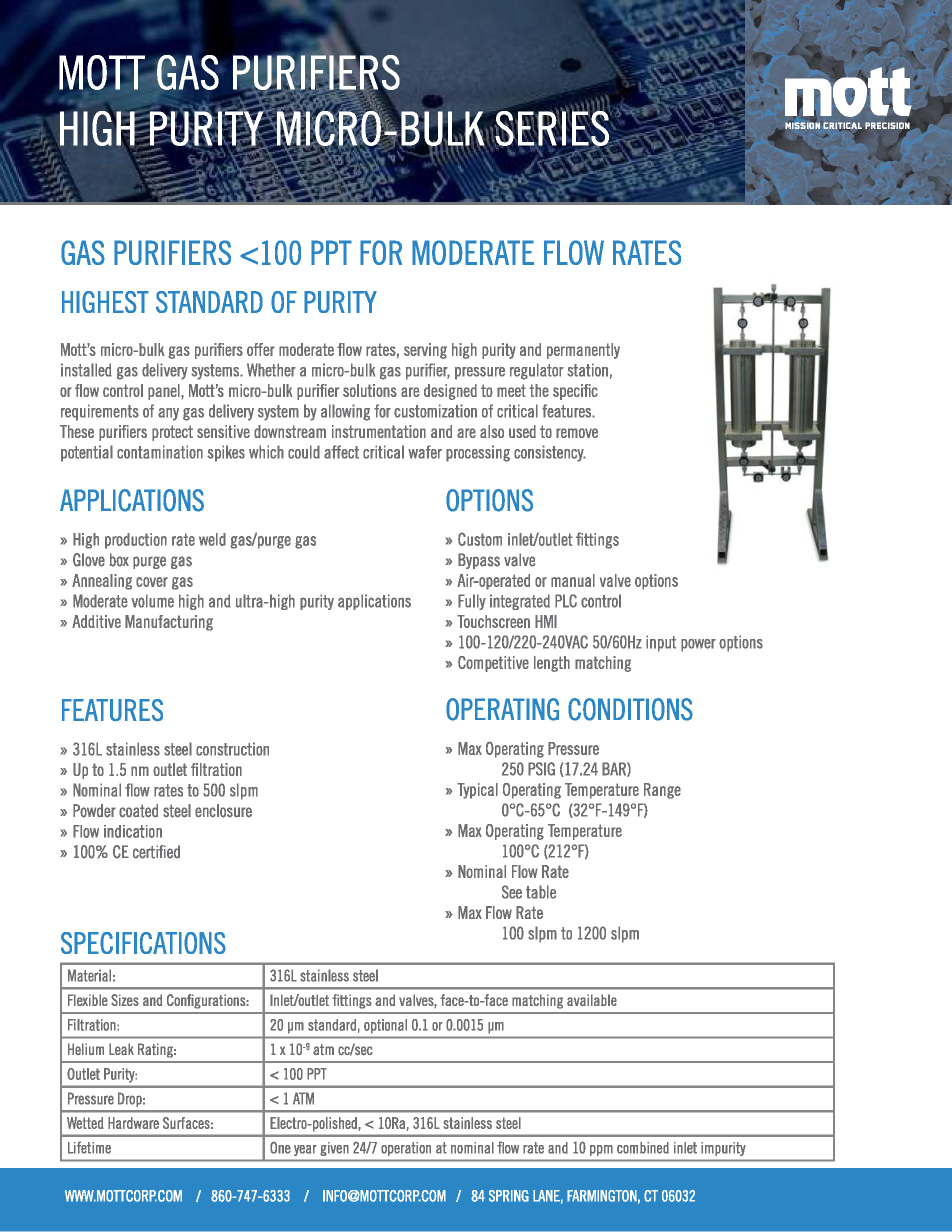 Datenblatt Mott Gas Purifiers Micro Bulk MGPs - Große Ausführung