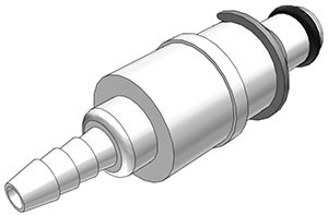 Schnellkupplungsstecker, Acetal, 3/8" Schlauchtülle, mit Ventil, L = 54,9 mm, VPE = 10 Stück