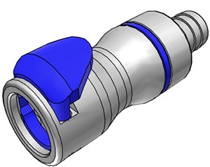 Schnellkupplungskörper, 1/2" Schlauchanschluss, mit Ventil, in blau, VPE=10 Stk.